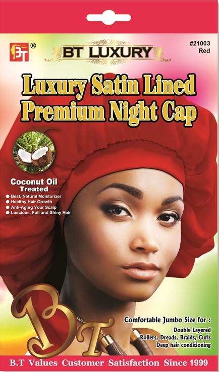 LUXURY SATIN LINED PREMIUM NIGHT CAP - (RED) 